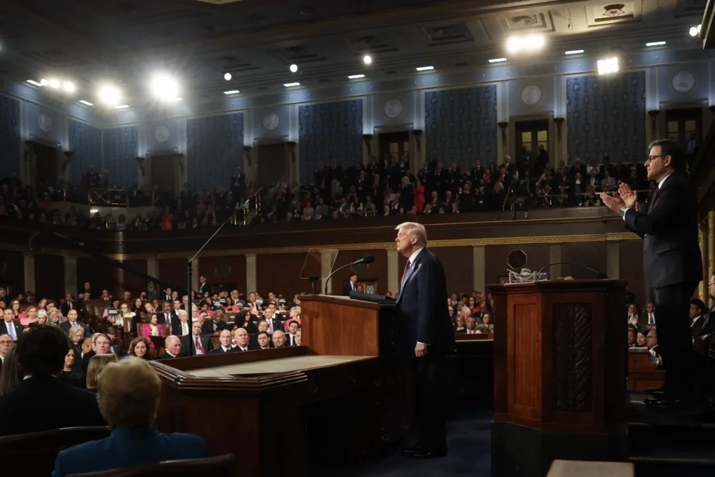 President Trump addresses a joint session of Congress at the U.S. Capitol in Washington, D.C., on Tuesday. | Win McNamee/Getty Images