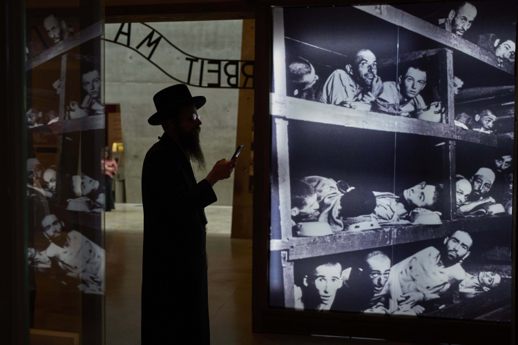 An Orthodox Jewish man visits the Yad Vashem Holocaust Memorial Museum in Jerusalem, April 22, 2025, ahead of the annual Holocaust remembrance day. | AP